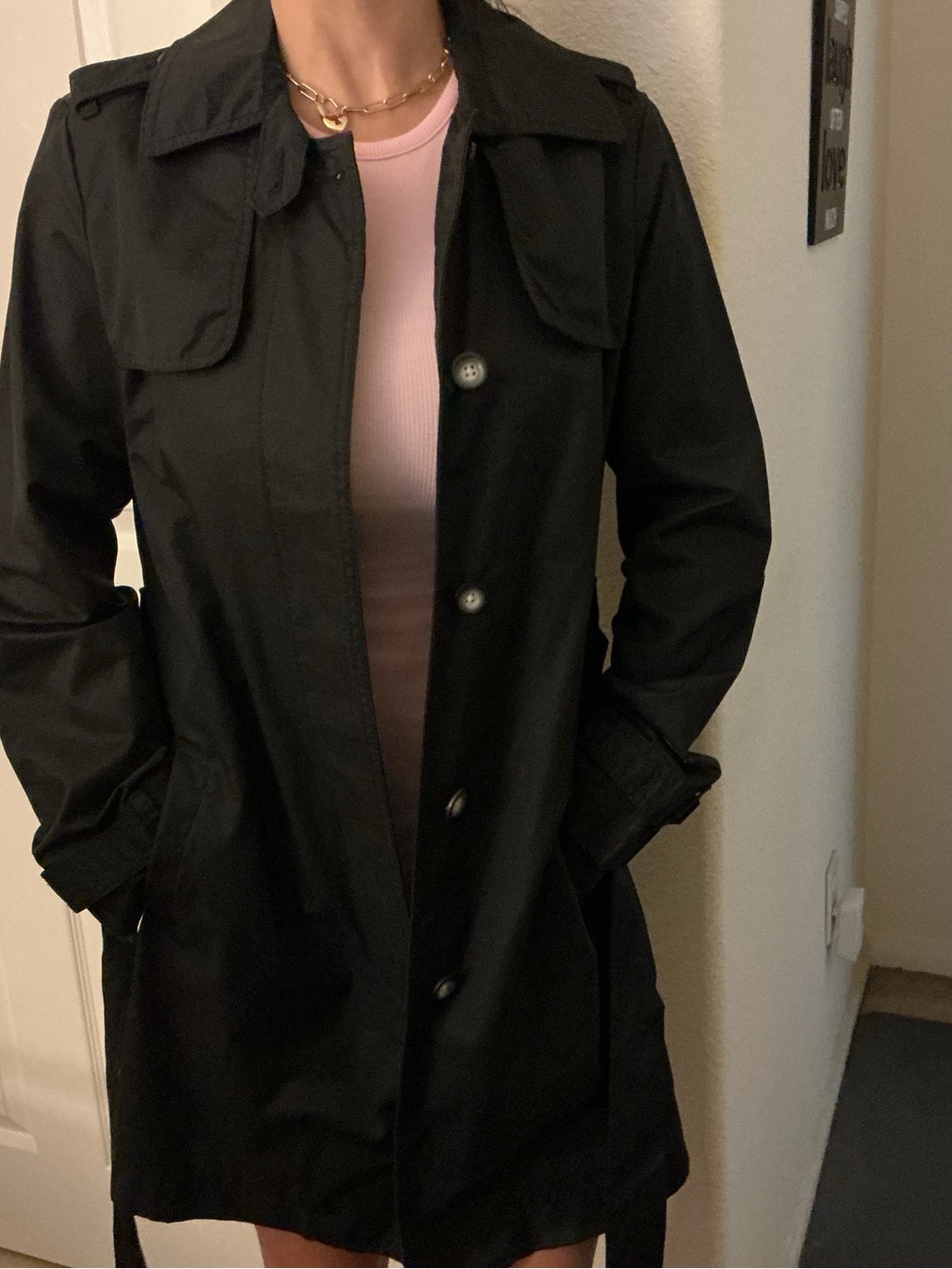 GAP Black Trench Coat with Notched Flap Shoulders